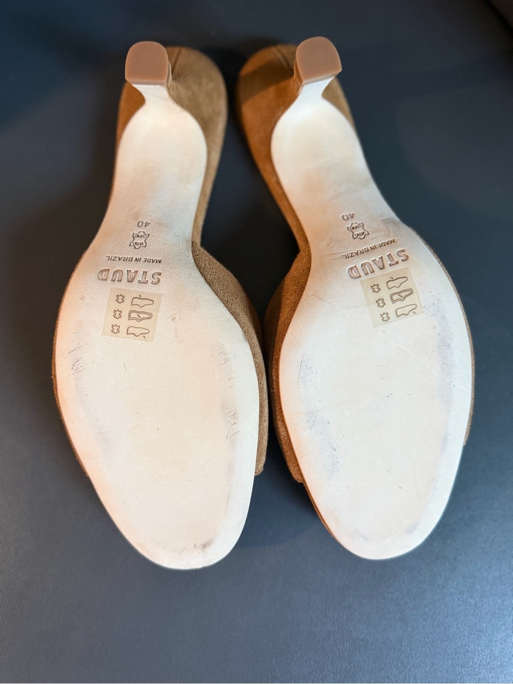 STAUD Caramel Suede Open-Toe Kitten-Heel Mules - Picture 11 of 12